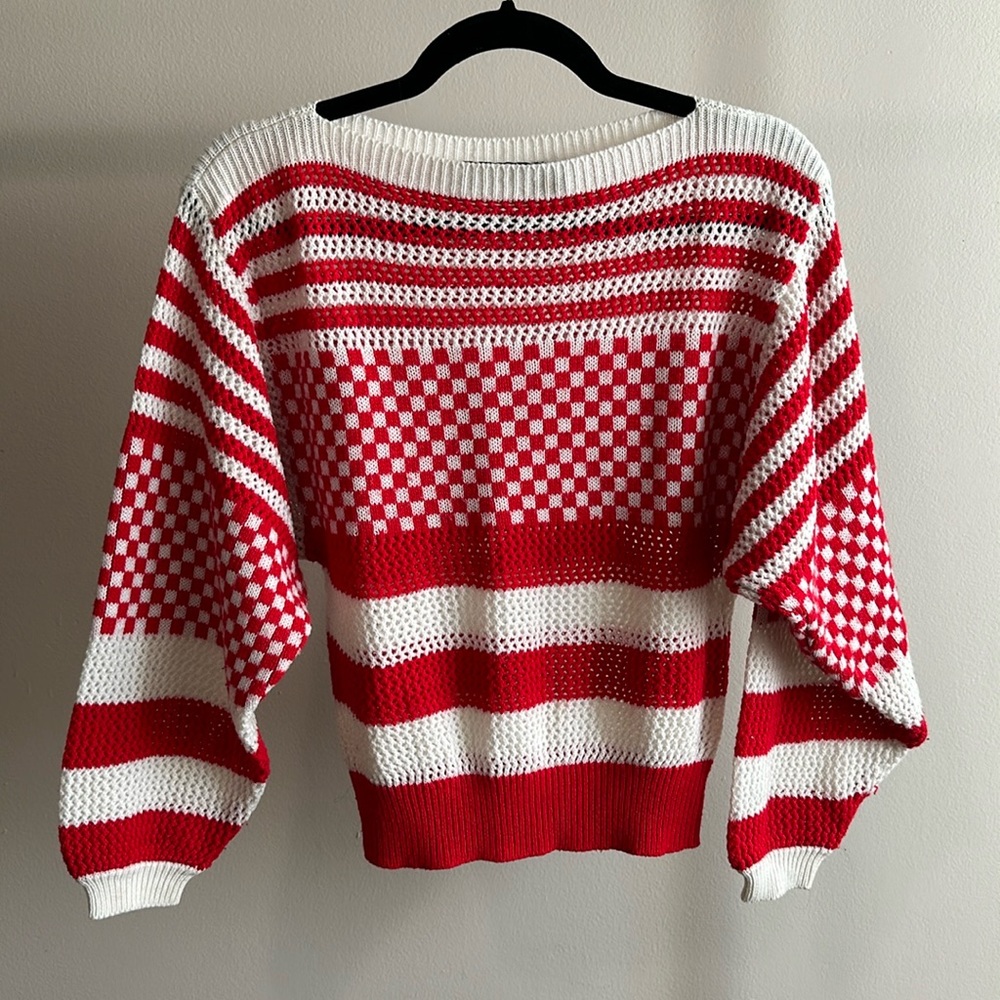 Vintage Red and White Knit Sweater